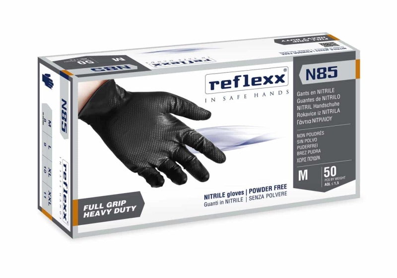 GUANTI NITRILE NERO REFLEXX N85 50 PEZZI TG M