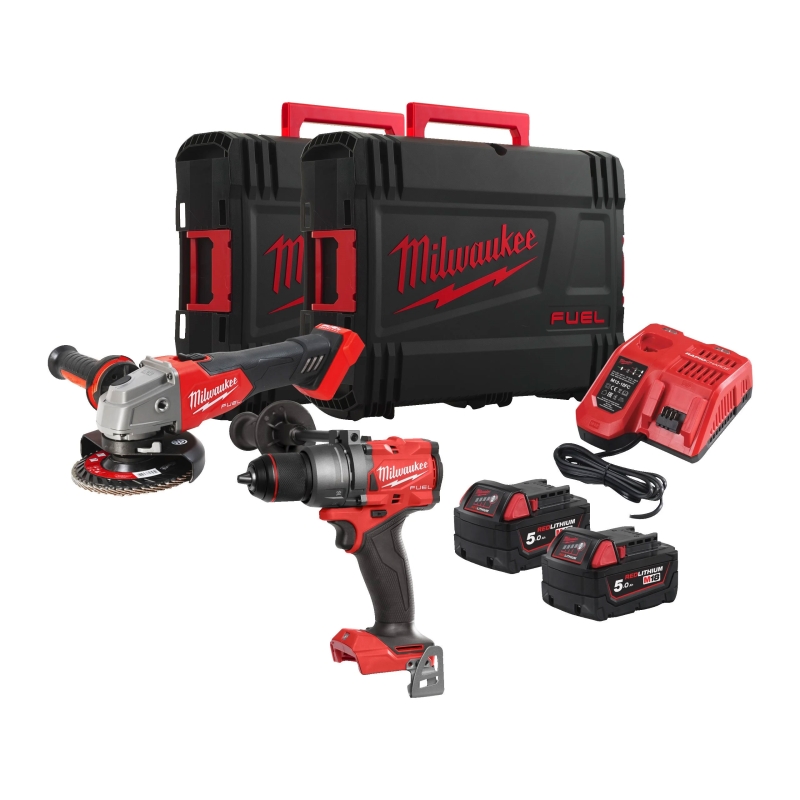 KIT 18V Milw. Trapano + Smerigliatrice + Tassell. + BAT